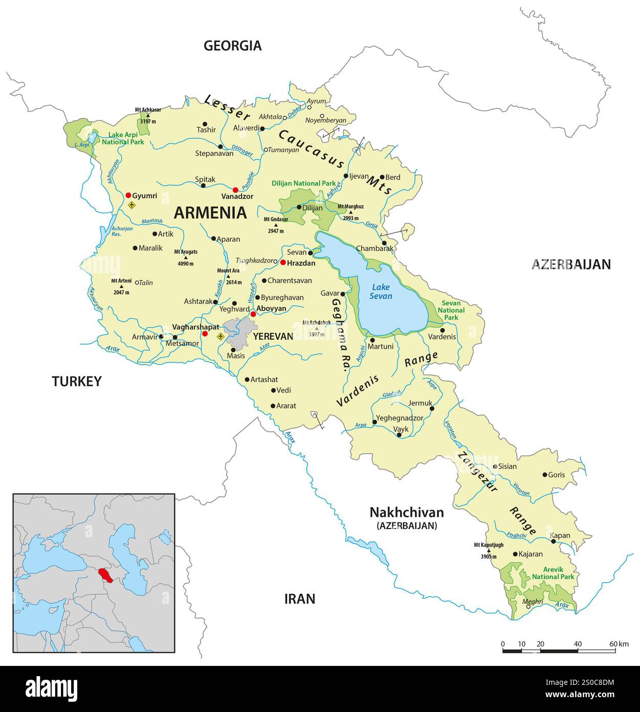 Mappa vettoriale della Repubblica d'Armenia Foto Stock