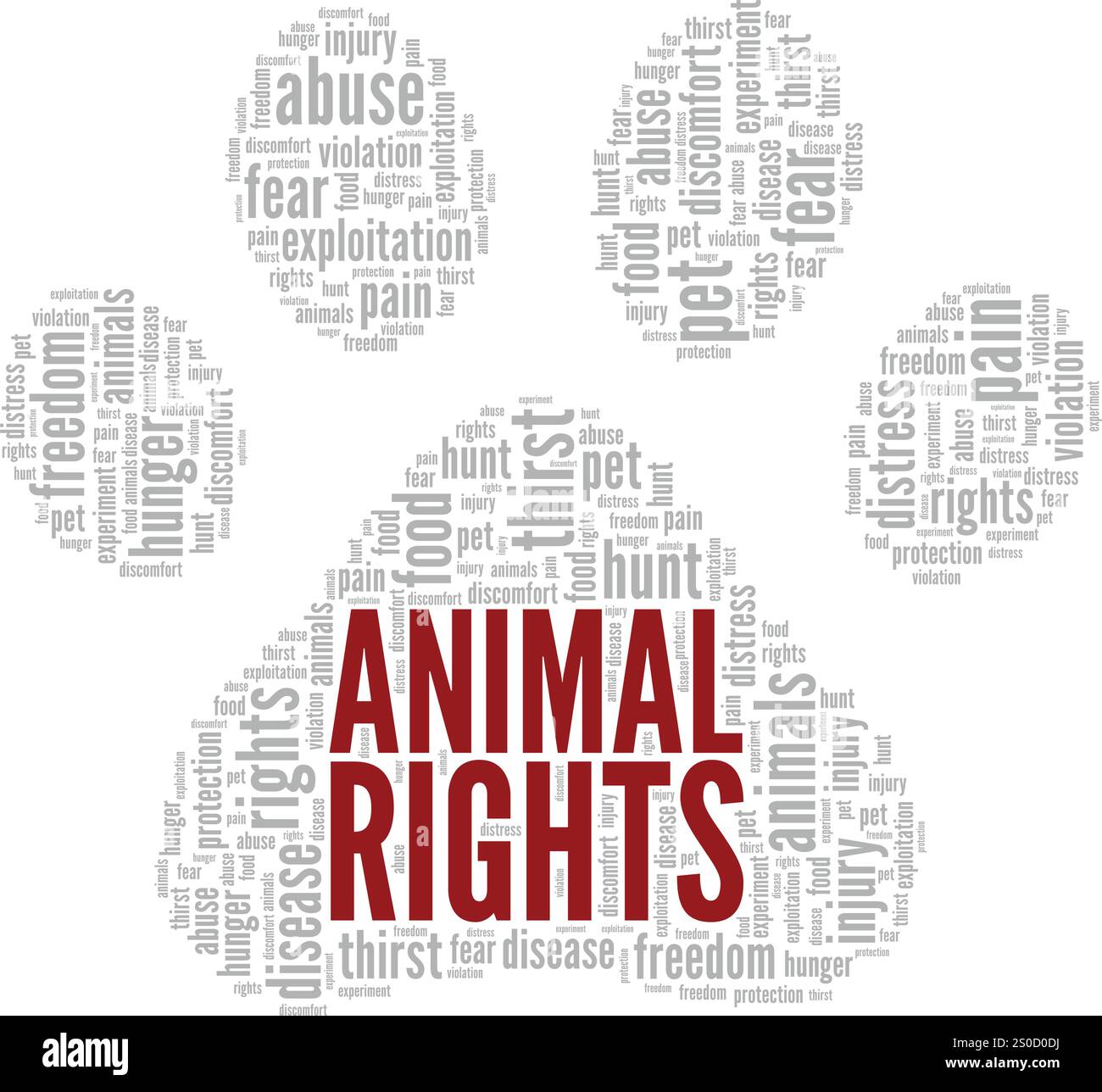 Design concettuale cloud Word Animal Rights isolato su sfondo bianco. Illustrazione Vettoriale