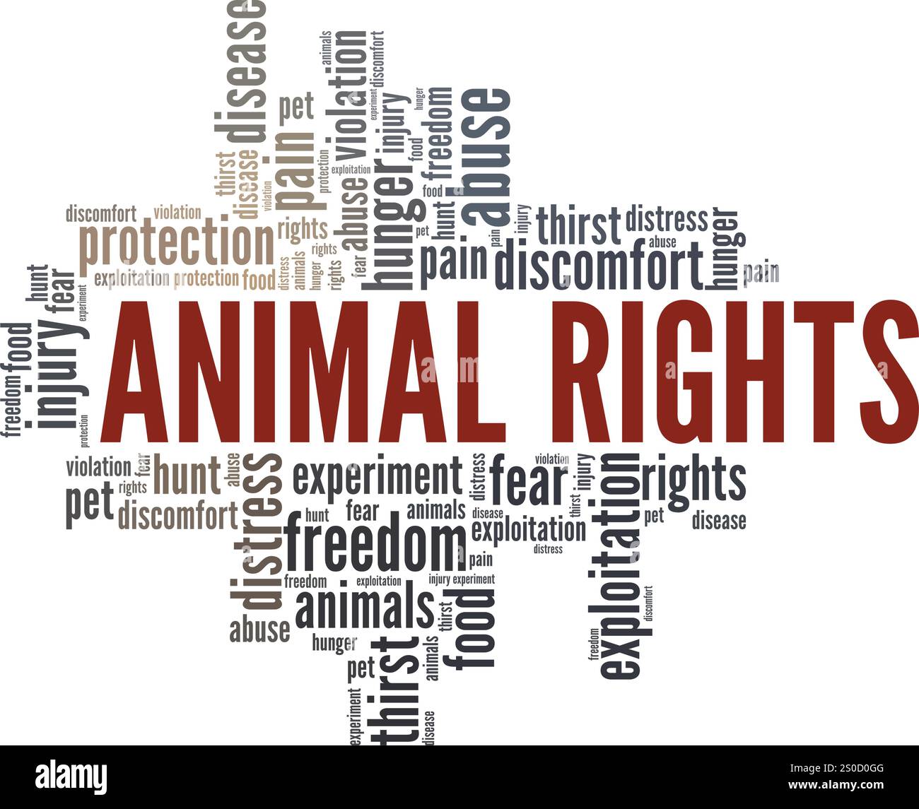 Design concettuale cloud Word Animal Rights isolato su sfondo bianco. Illustrazione Vettoriale