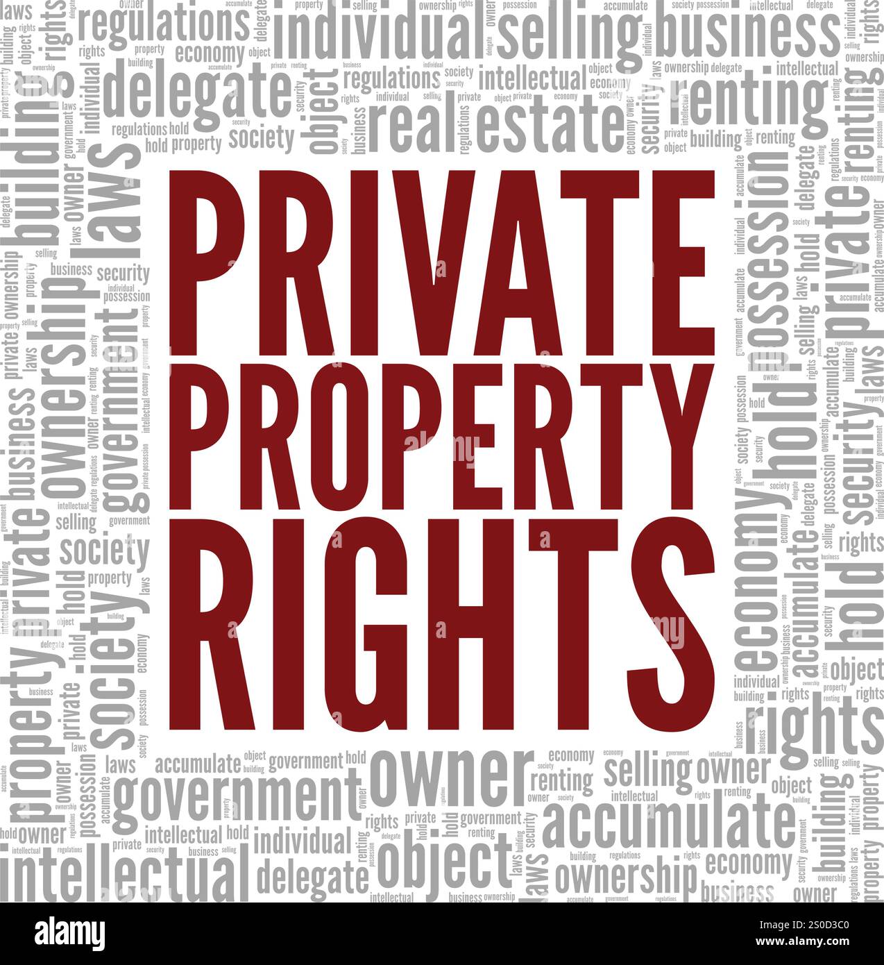 Private Property Rights design concettuale Word cloud isolato su sfondo bianco. Illustrazione Vettoriale