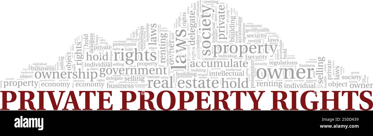 Private Property Rights design concettuale Word cloud isolato su sfondo bianco. Illustrazione Vettoriale
