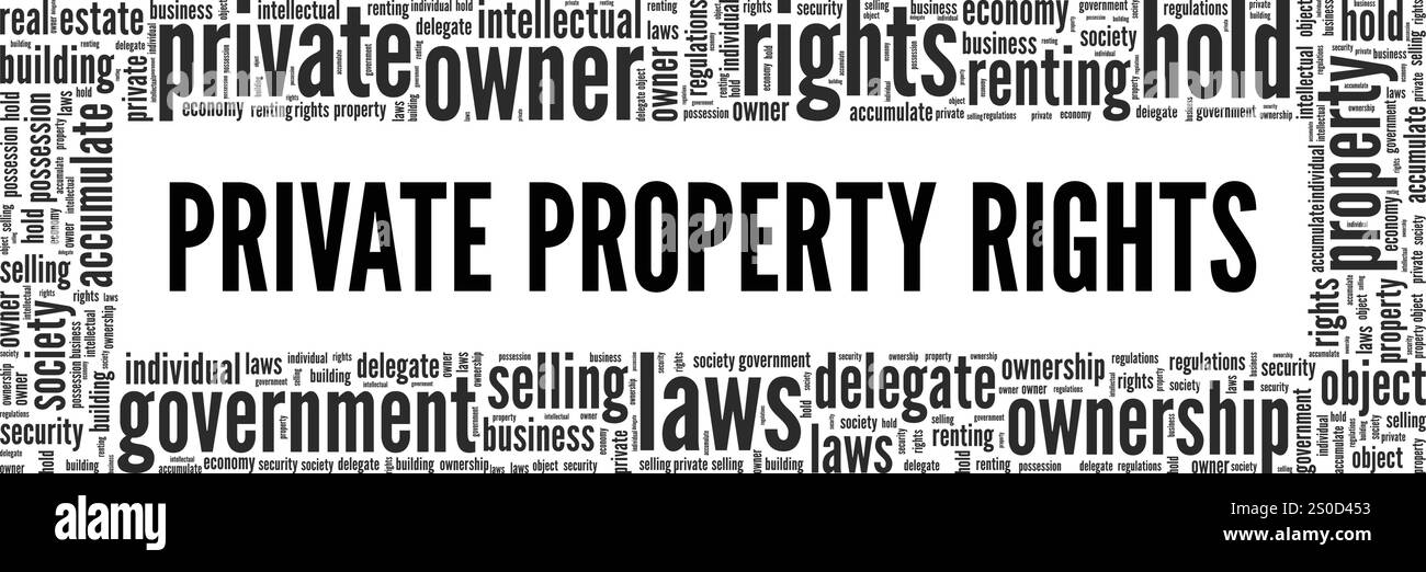 Private Property Rights design concettuale Word cloud isolato su sfondo bianco. Illustrazione Vettoriale