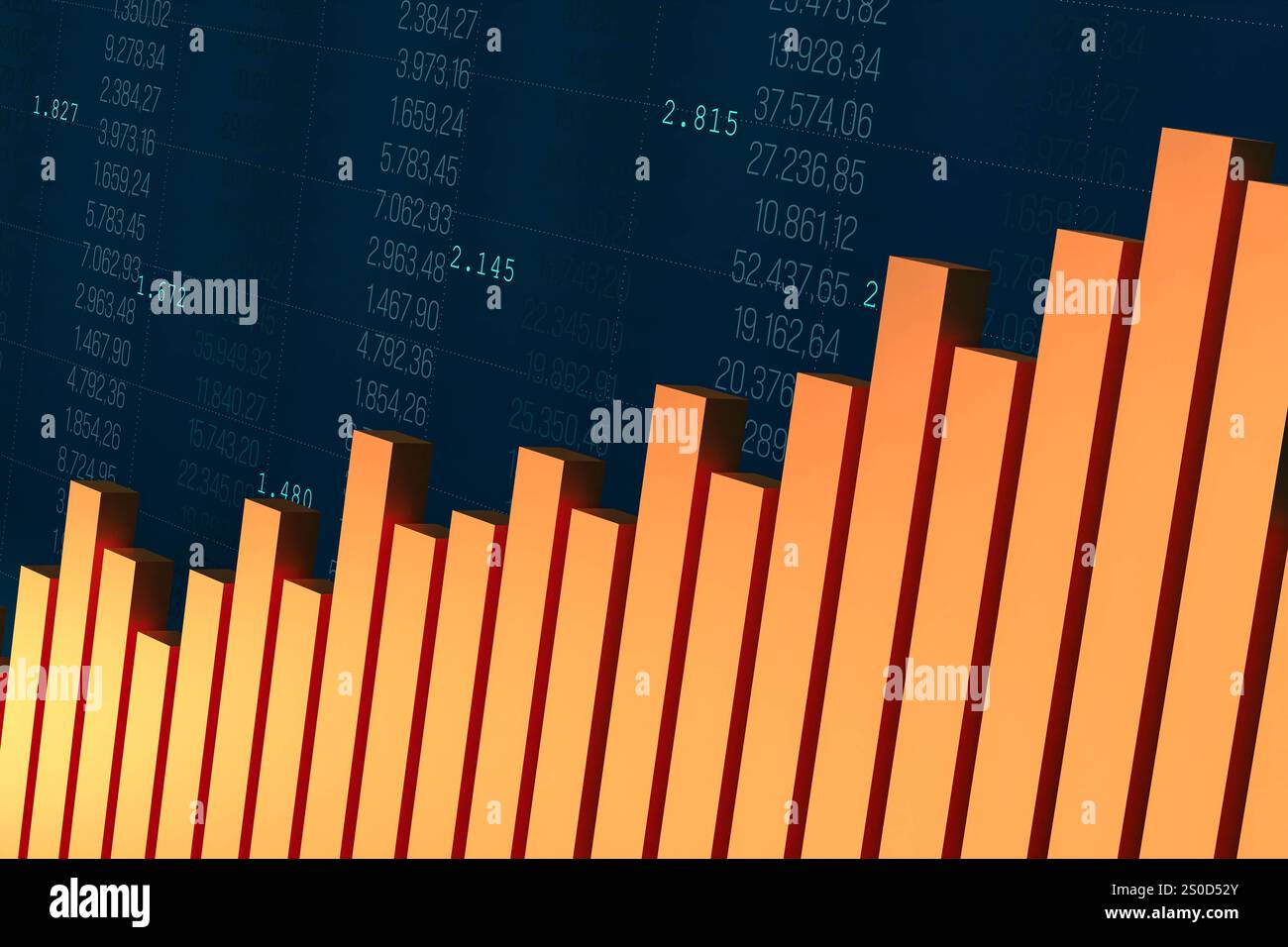 Grafico a barre di primo piano. Primo piano grafico a barre arancione. Business, dati, concetto di mercati finanziari, progresso, trading, crescita, dati di mercato e ricerca. img business061s03 bar graph Foto Stock