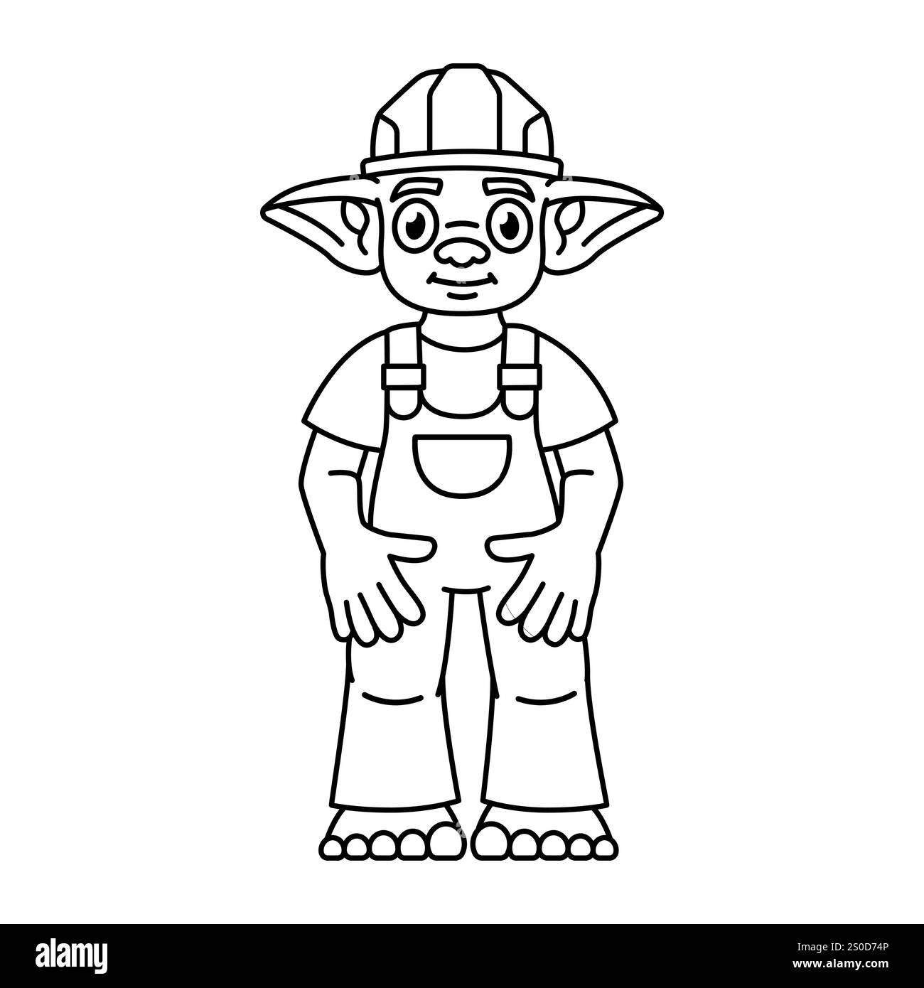 Illustrazione della linea di colore del personaggio di fary. Posa ed emozioni dell'ingegnere del troll. Traccia modificabile. Illustrazione Vettoriale