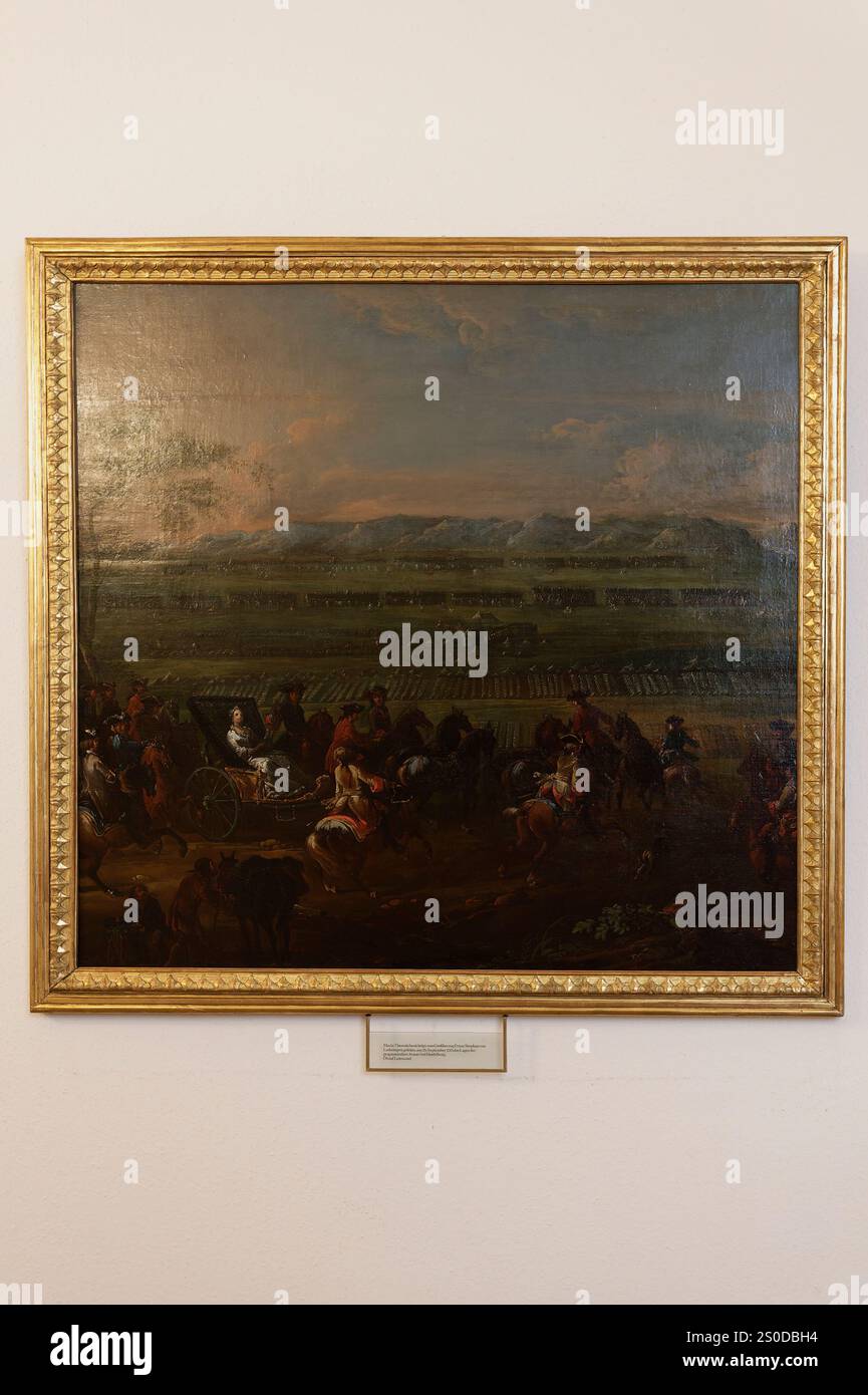 Vienna, Austria. 12 dicembre 2024. Museo di storia militare, Istituto di storia militare di Vienna, Maria Teresa ispeziona il campo dell'esercito pragmatico vicino a Heidelberg nel 1745, guidato dal granduca Francesco Stefano di Lorena, olio su tela Foto Stock
