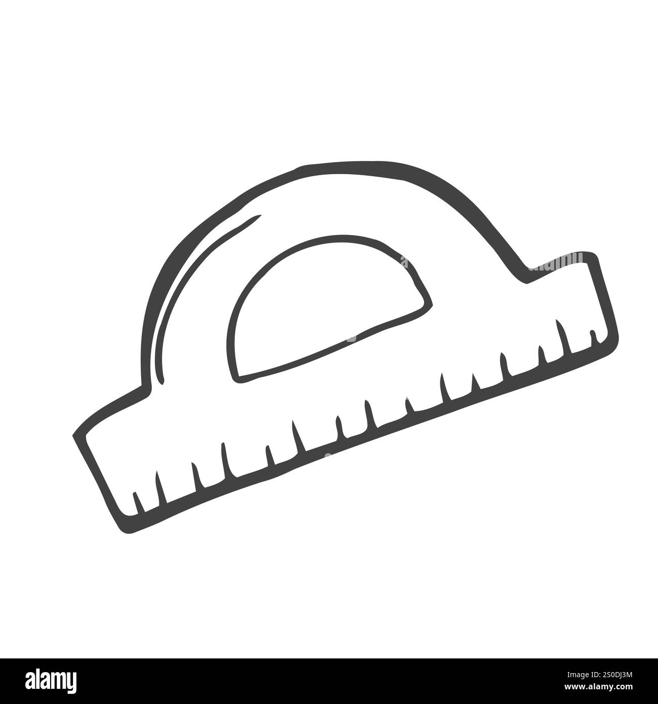 Clipart di doodle semplice disegnata a mano. Illustrazione vettoriale. L'icona del goniometro è isolata su sfondo bianco. Accessorio per ufficio. Illustrazione Vettoriale
