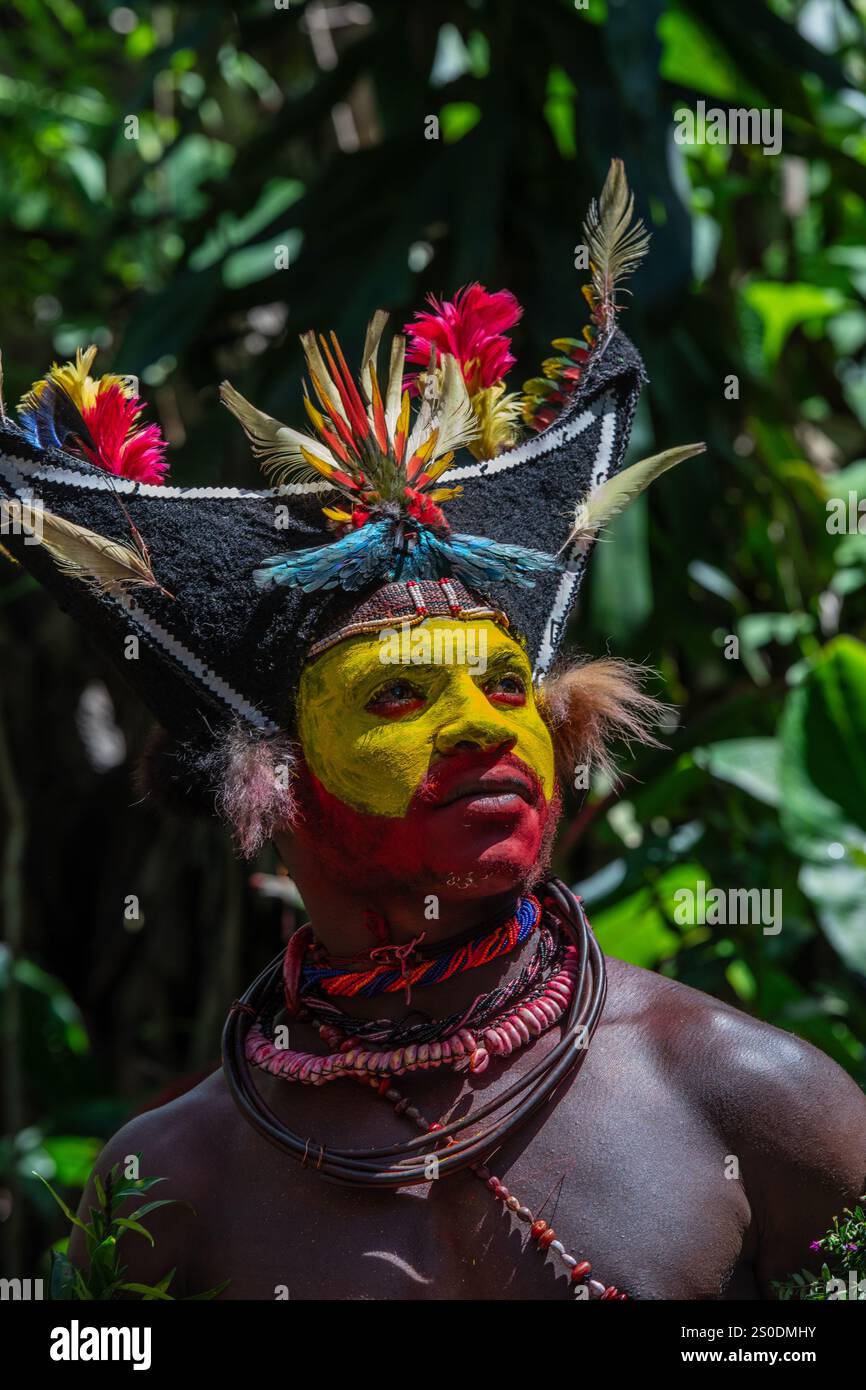 Huli Wigmen della Papua nuova Guinea, regione delle Highlands Foto Stock