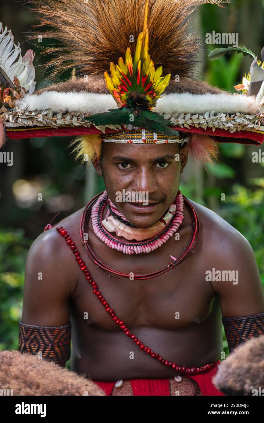 Huli Wigmen della Papua nuova Guinea, regione delle Highlands Foto Stock