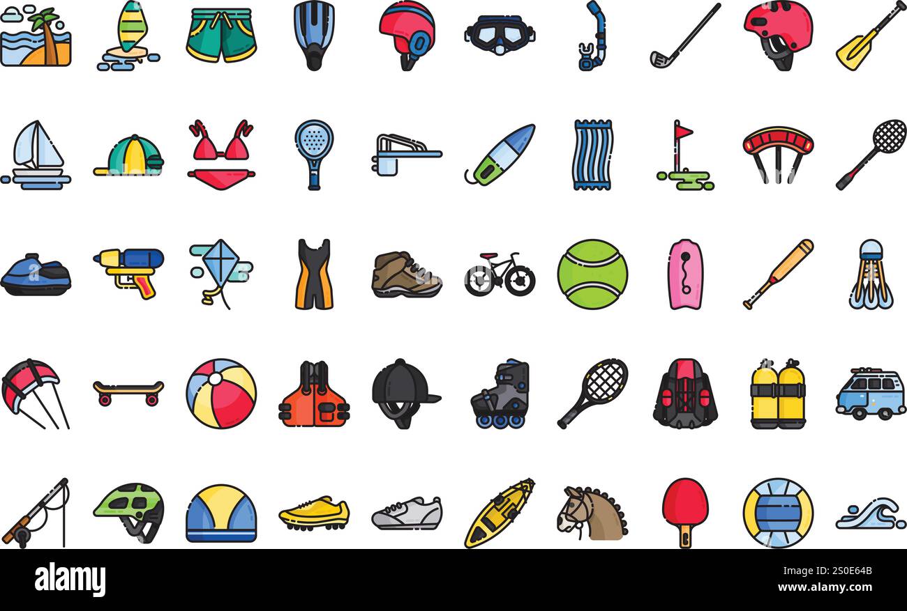 Icone degli sport estivi Collezione di icone vettoriali di alta qualità con tratto modificabile. Ideale per progetti professionali e creativi. Illustrazione Vettoriale