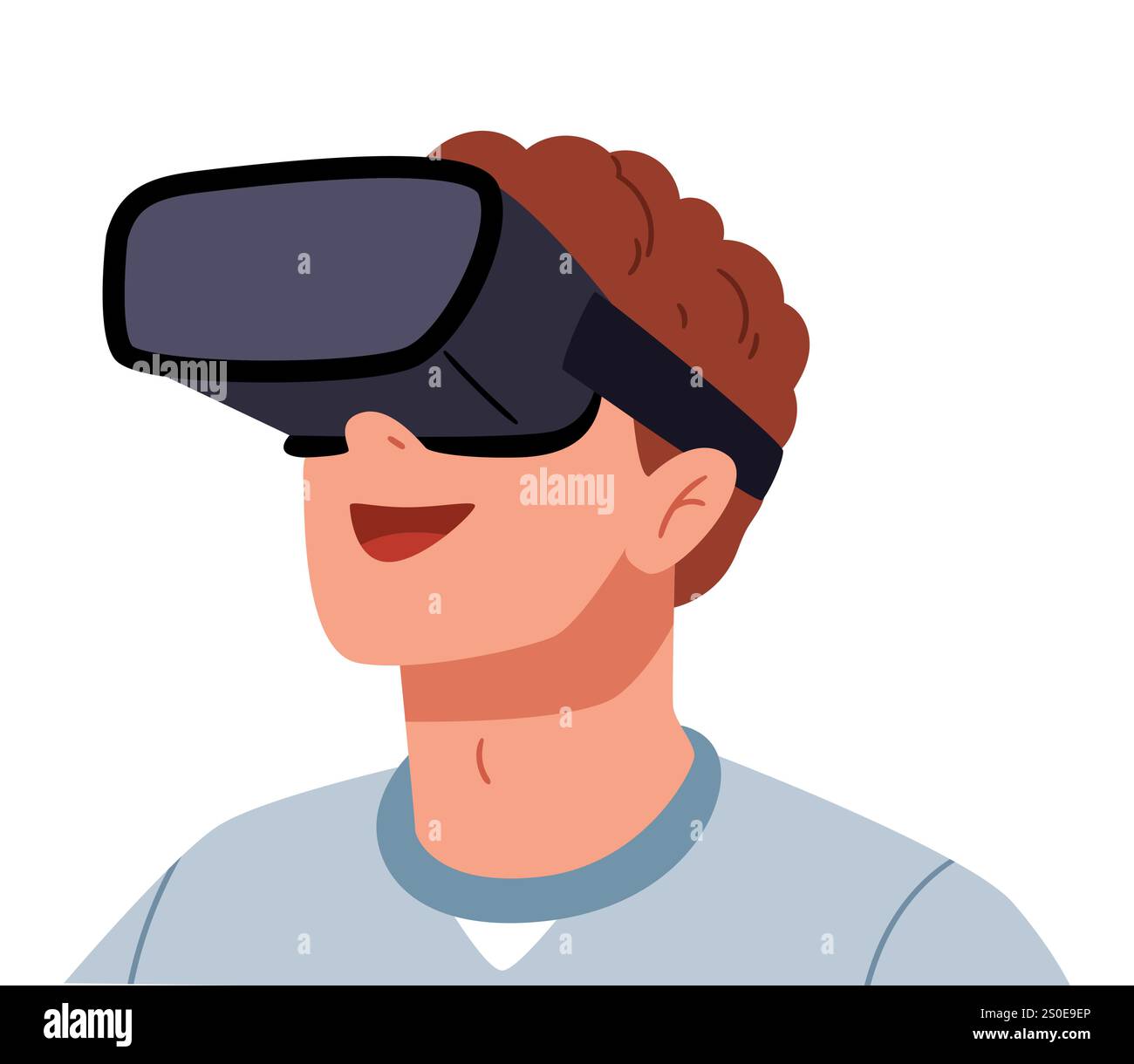 Un ragazzo con occhiali di realtà virtuale. L'uomo con occhiali di realtà virtuale. Concetto tecnologico del futuro. Illustrazione Vettoriale