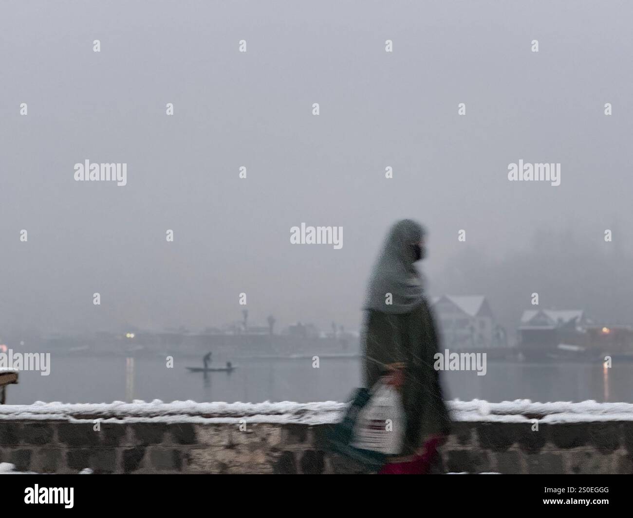 Srinagar, Jammu e Kashmir, India. 28 dicembre 2024. La valle del Kashmir ha assistito alla prima nevicata della stagione nel mese di dicembre. L'inverno è ufficialmente arrivato con la prima nevicata della stagione a Srinagar, la capitale estiva del Jammu e del Kashmir. Sui social media, immagini di nevicate emersero anche da diversi luoghi del Kashmir, tra cui Shopian, Anantnag e Srinagar. (Credit Image: © Musaib Iqbal Bhat/Pacific Press via ZUMA Press Wire) SOLO PER USO EDITORIALE! Non per USO commerciale! Foto Stock