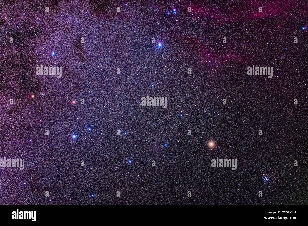 L'asterismo della falsa Croce e gli ammassi stellari in Vela in alto e carina a destra. Foto Stock