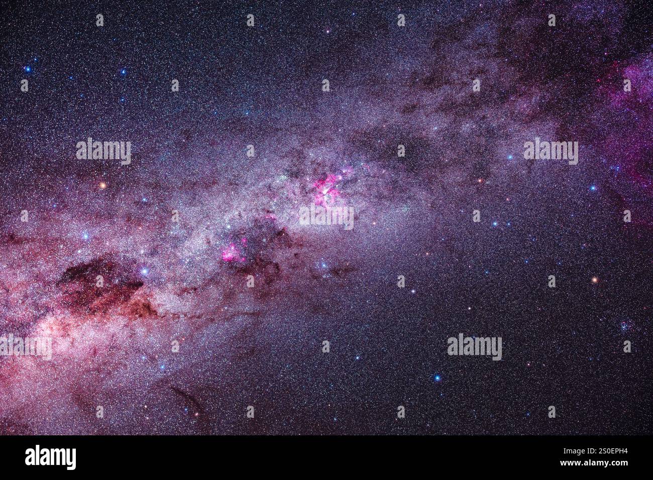 La via Lattea meridionale dalla Croce Sud, crux, a sinistra, alla False Cross, a destra. Foto Stock