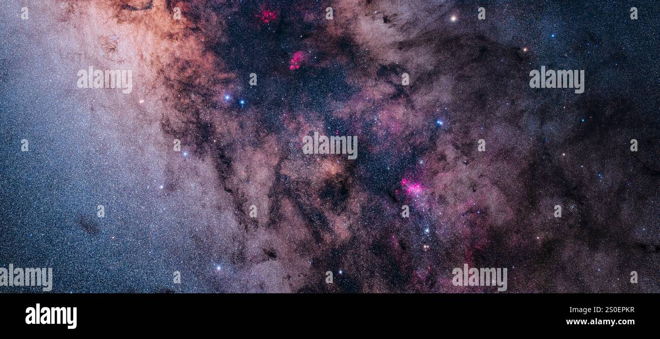 Un mosaico della ricca regione della via Lattea nella coda dello Scorpio. Foto Stock