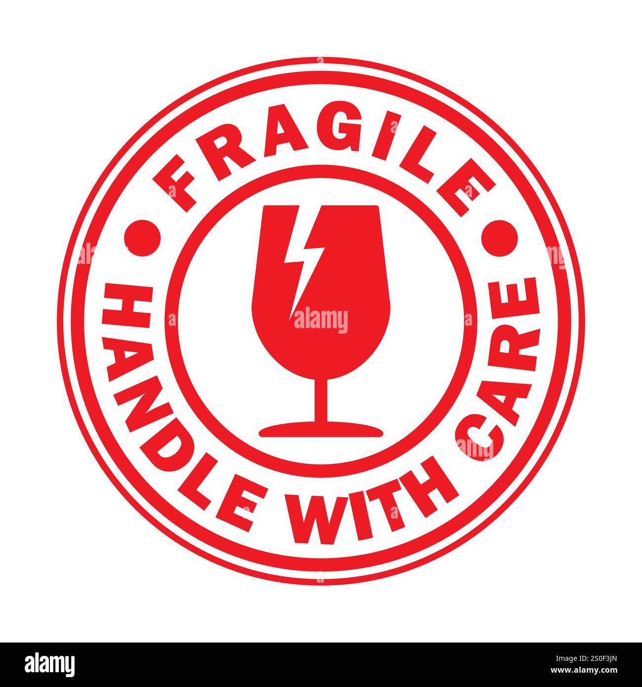 Set di simboli icona dell'adesivo circolare fragile. Maneggiare con cautela il logo. Mantenetevi asciutti, da questa parte. Immagine di illustrazione vettoriale. Isolato su ba bianca Illustrazione Vettoriale