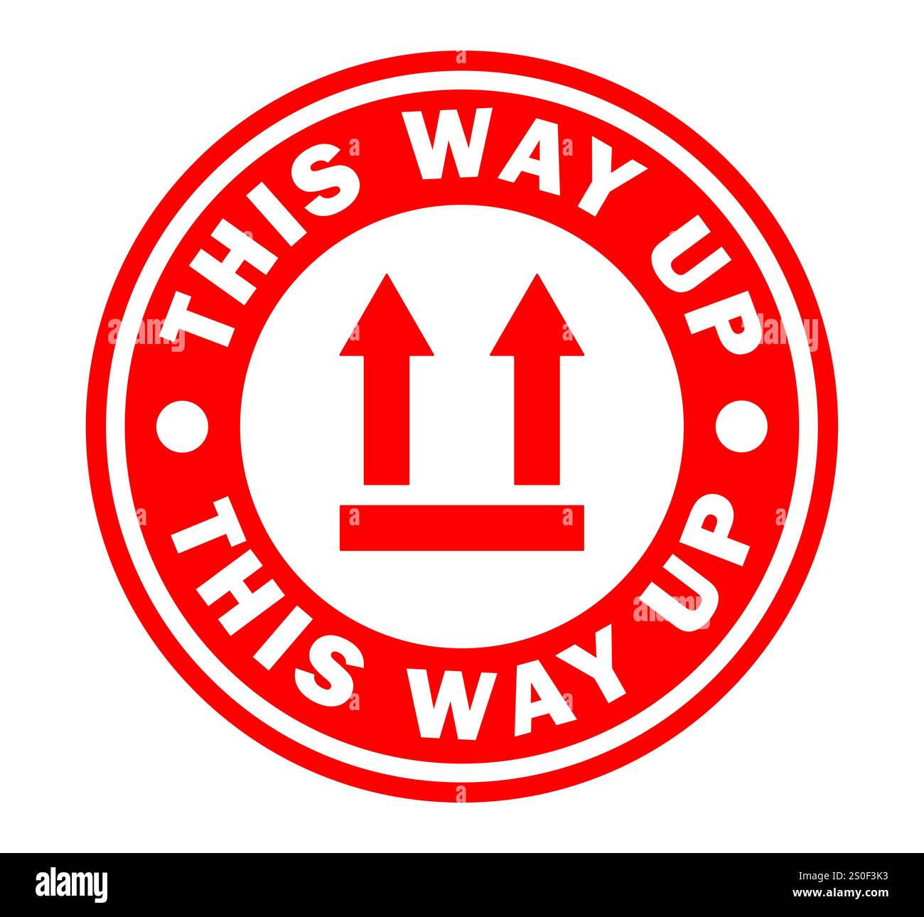 Set di simboli icona dell'adesivo circolare fragile. Maneggiare con cautela il logo. Mantenetevi asciutti, da questa parte. Immagine di illustrazione vettoriale. Isolato su ba bianca Illustrazione Vettoriale