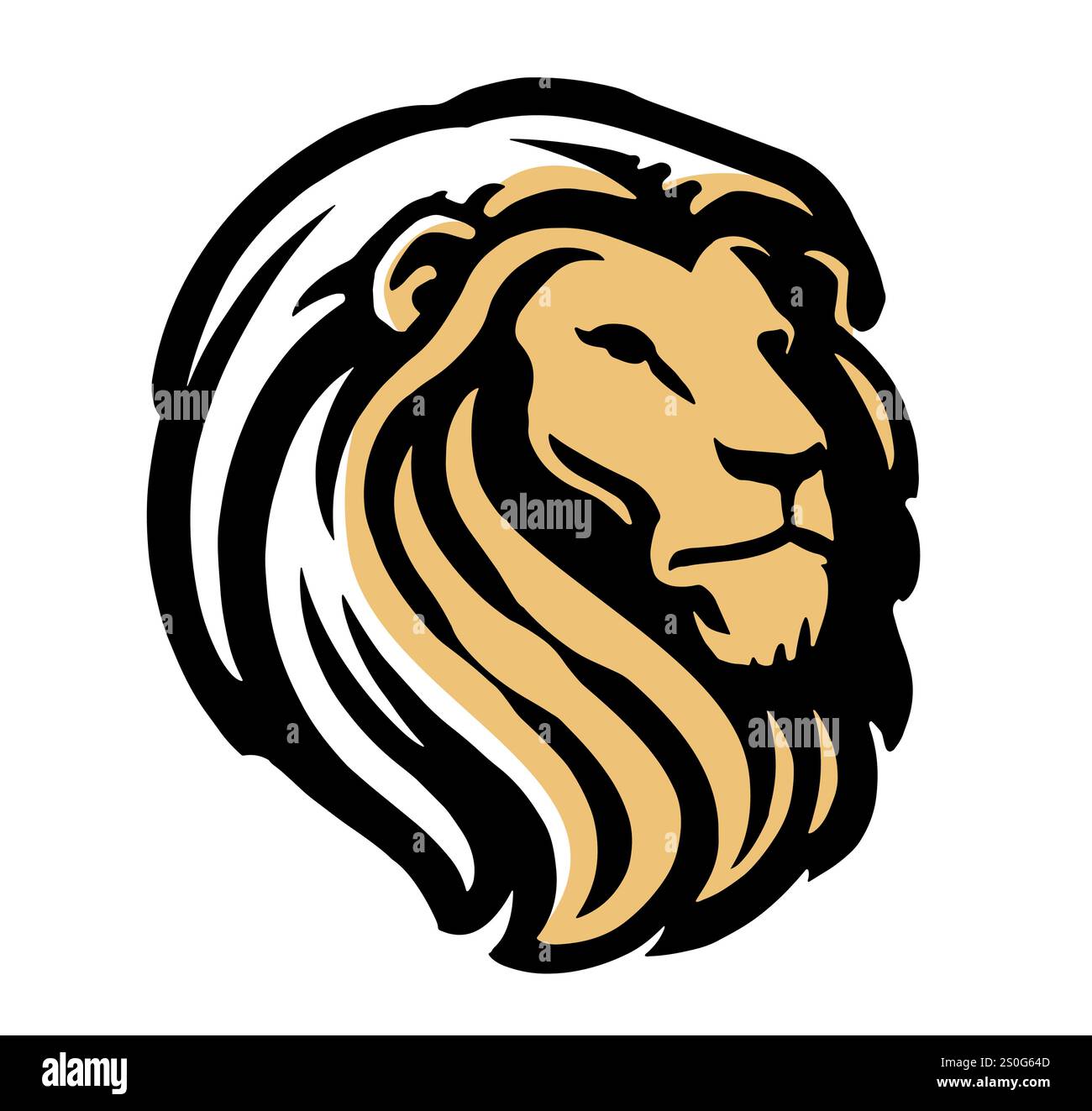 Ritratto di emblema di leone. Logo della testa del simbolo animale predatorio. Illustrazione vettoriale isolata Illustrazione Vettoriale