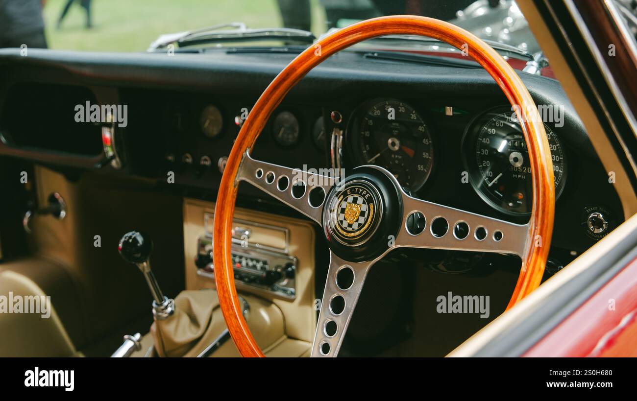 Interni Jaguar e-Type al London Concours 2024 Foto Stock