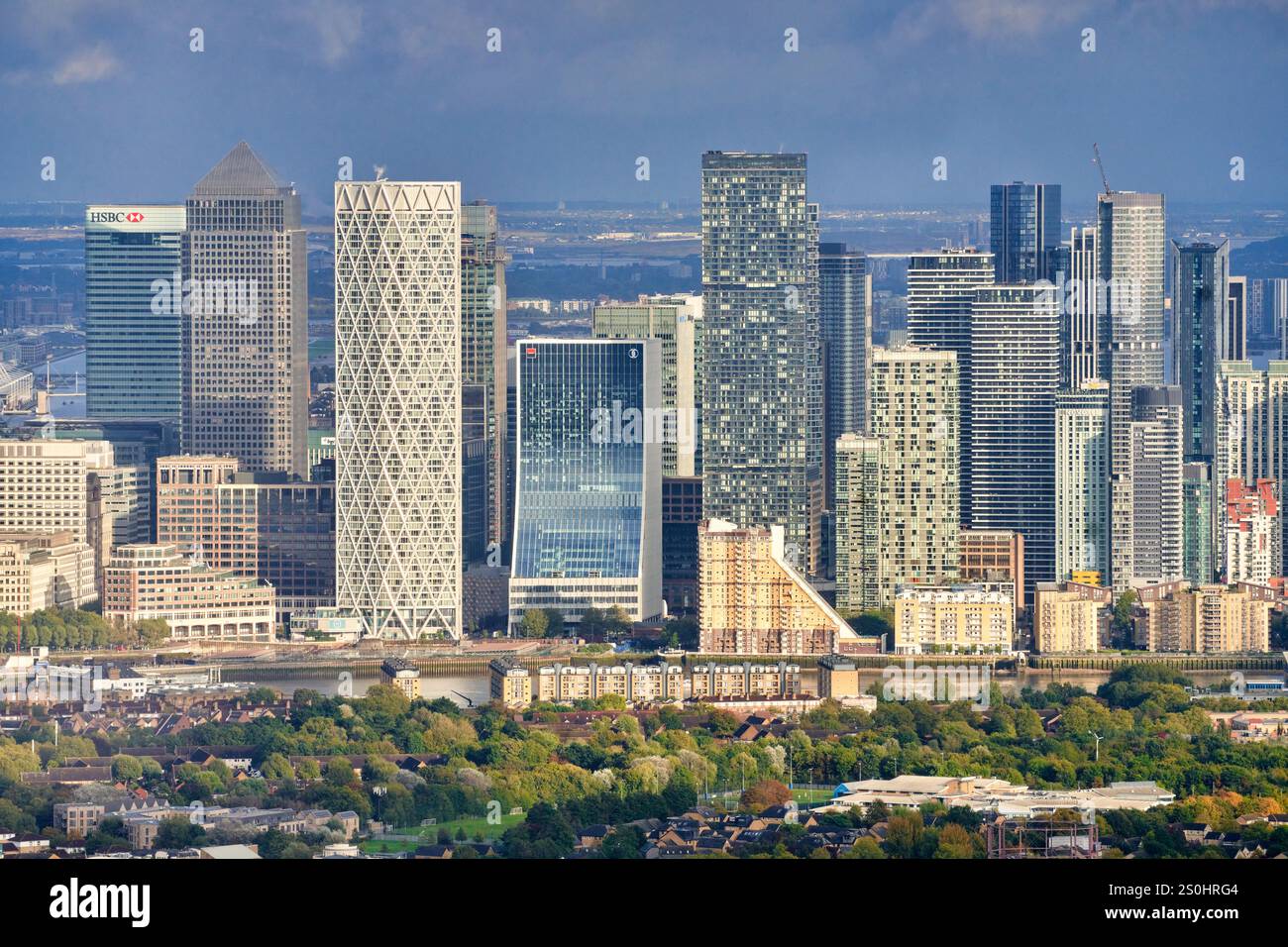 Canary Wharf, vista dallo Shard, Londra, Inghilterra, Regno Unito Foto Stock
