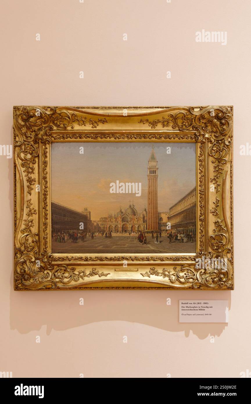 Vienna, Austria. 12 dicembre 2024. Museo di storia militare, Istituto di storia militare di Vienna, Piazza San Marco a Venezia con l'esercito austriaco, pittura di Rodolfo Alt (1812-1905), olio su carta su tela, 1849/60 Foto Stock