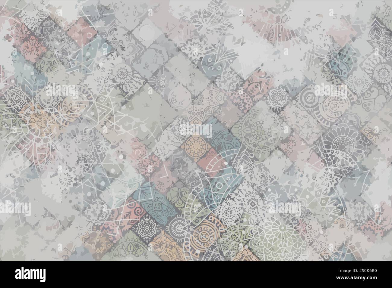 Un bel design astratto caratterizzato da tenui colori pastello e motivi intricati, che creano un armonioso mix di texture e forme. Illustrazione Vettoriale