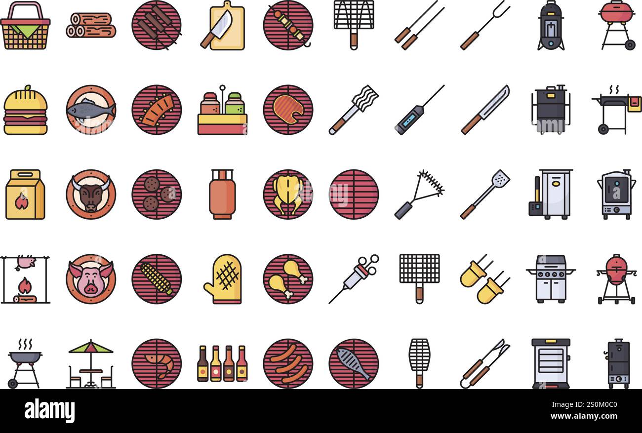 Icone barbecue Collezione icone vettoriali di alta qualità con tratto modificabile. Ideale per progetti professionali e creativi. Illustrazione Vettoriale