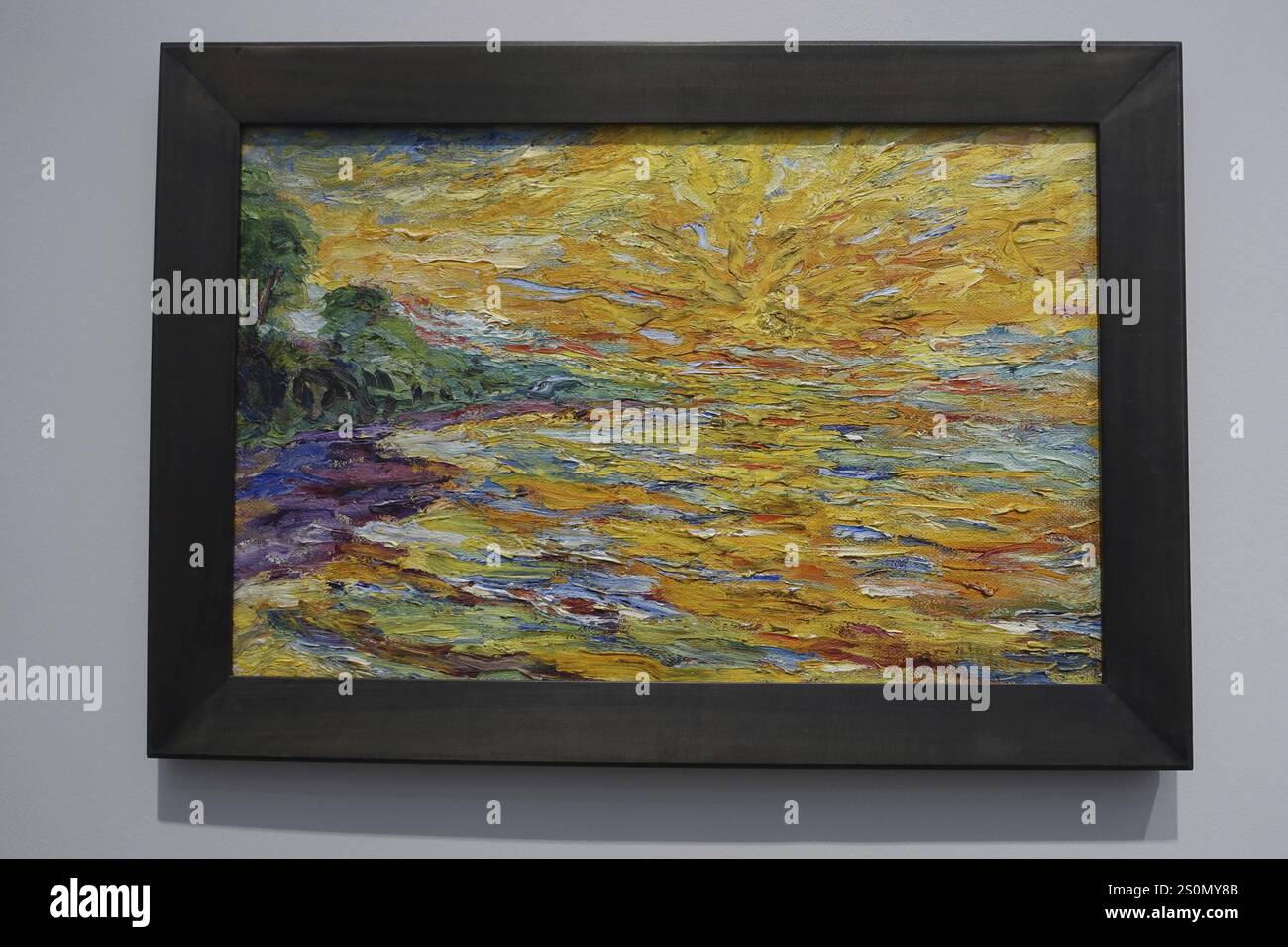 Wuerth Museum 2, dipinto impressionista di un tramonto colorato sull'acqua, Carmen Wuerth Forum, Gaisbach, Kuenzelsau, Baden-Wuerttemberg, Germania, Euro Foto Stock