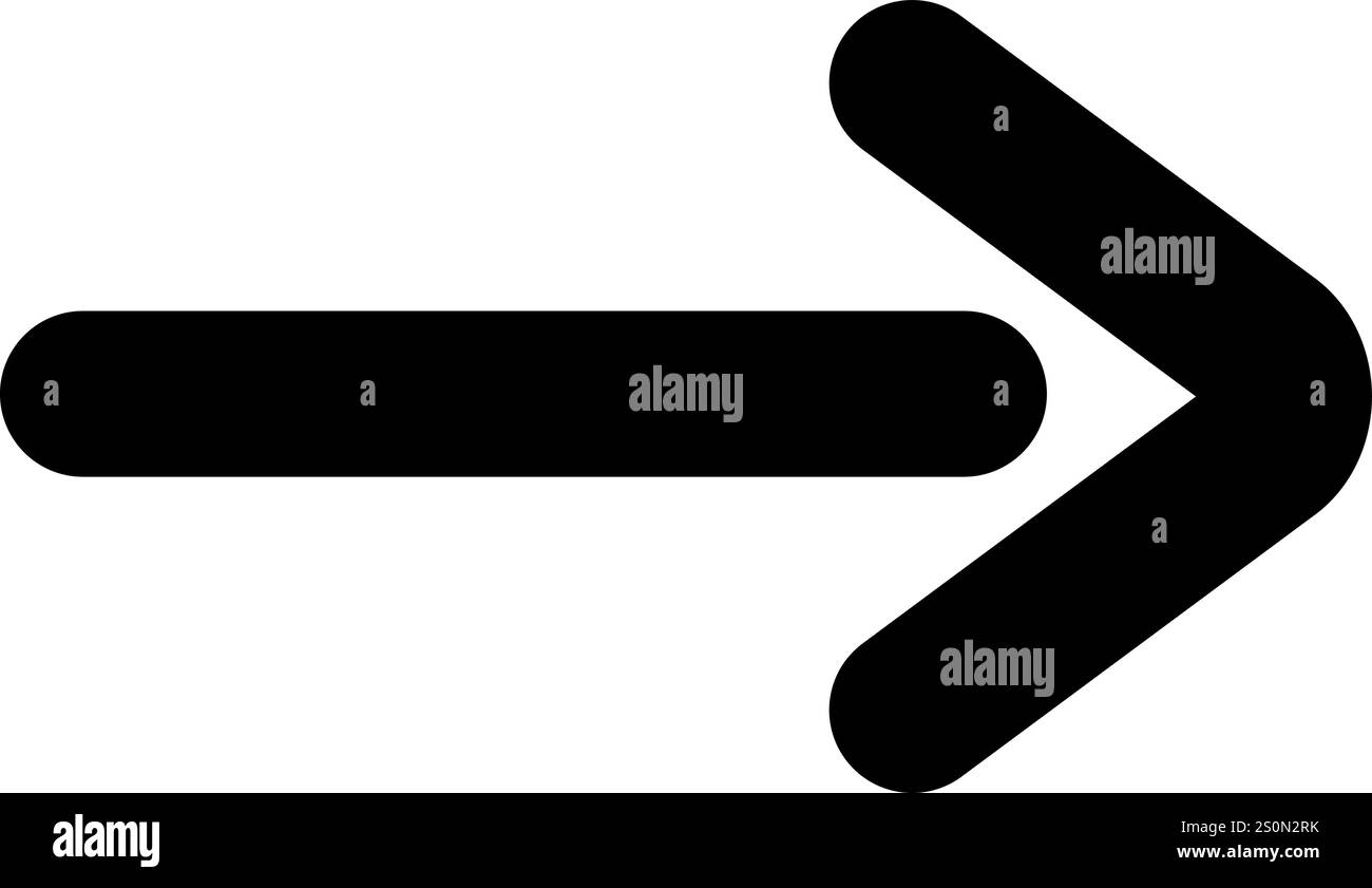 Semplice freccia nera rivolta verso destra con angoli arrotondati su uno sfondo bianco pulito, che funge da simbolo efficace per direzione e avanzamento Illustrazione Vettoriale