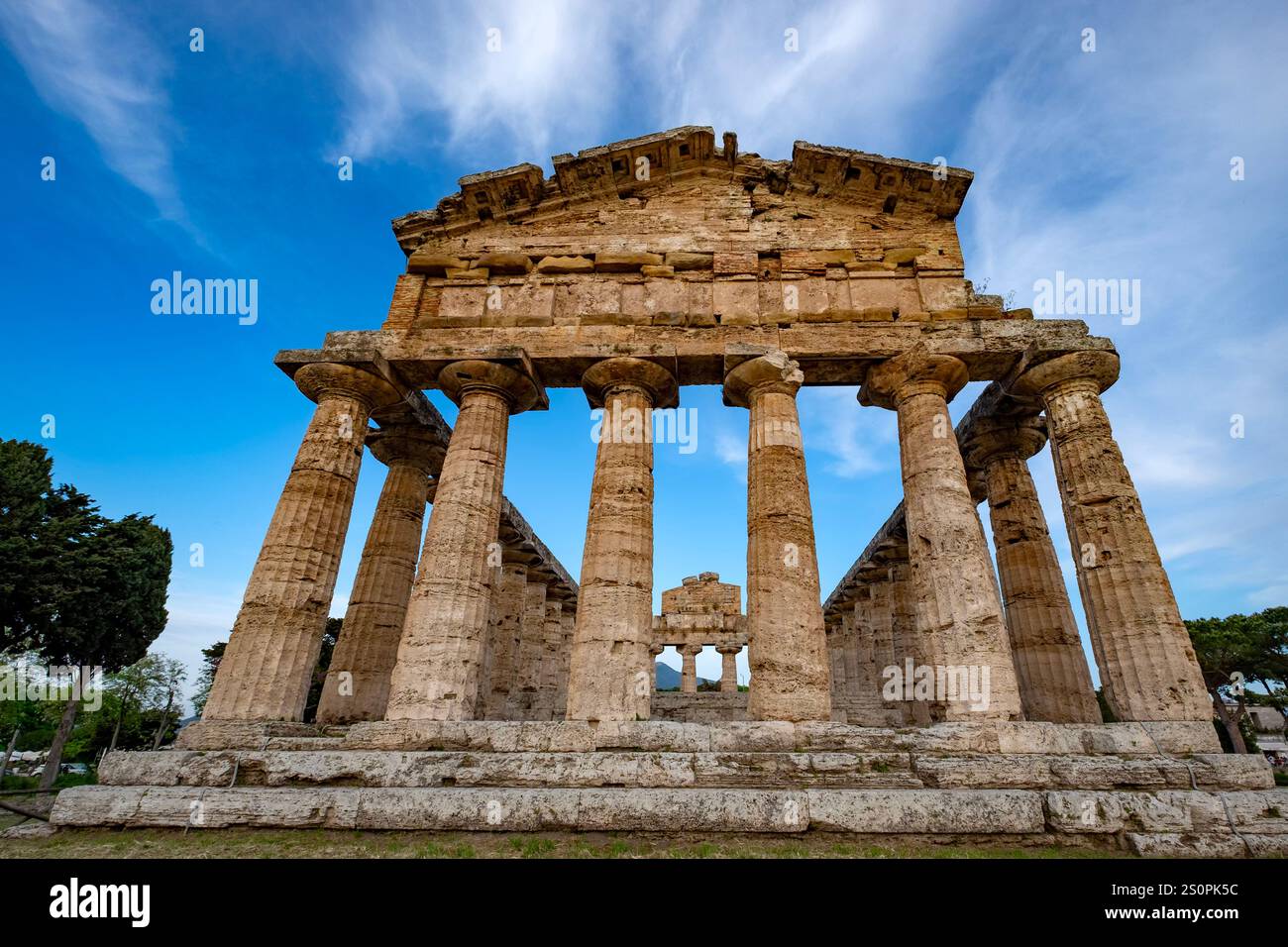 Tempio di Atena (500 BC), Paestum, Campania, Italia Foto Stock