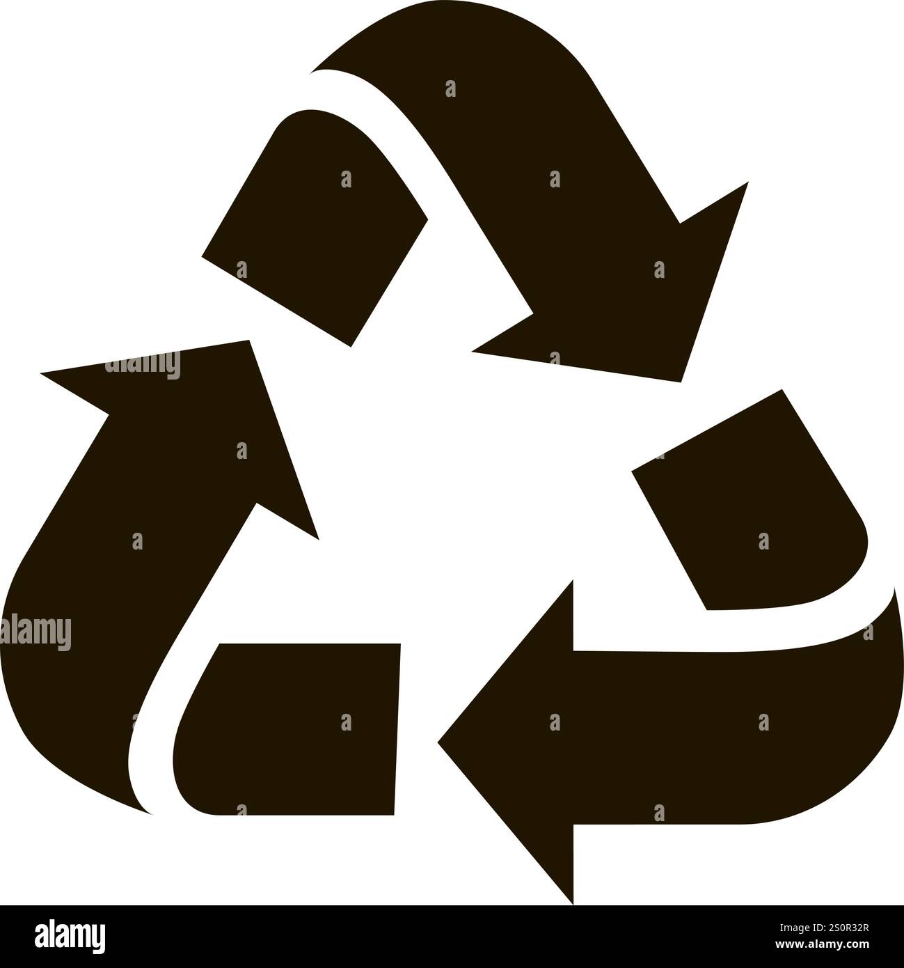 Simbolo universale di riciclaggio con tre frecce rotanti in senso orario che formano una striscia Mobius, che rappresenta il processo di conversione dei materiali di scarto in Illustrazione Vettoriale