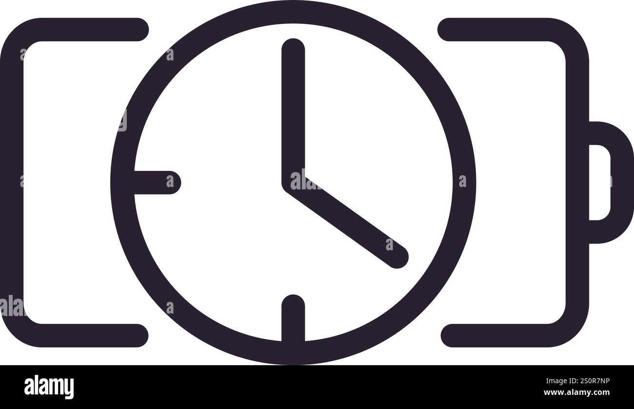 Semplice icona dell'orologio da polso che mostra l'ora corrente con lancette di ore e minuti, che rappresenta concetti di gestione del tempo, puntualità e moda Illustrazione Vettoriale