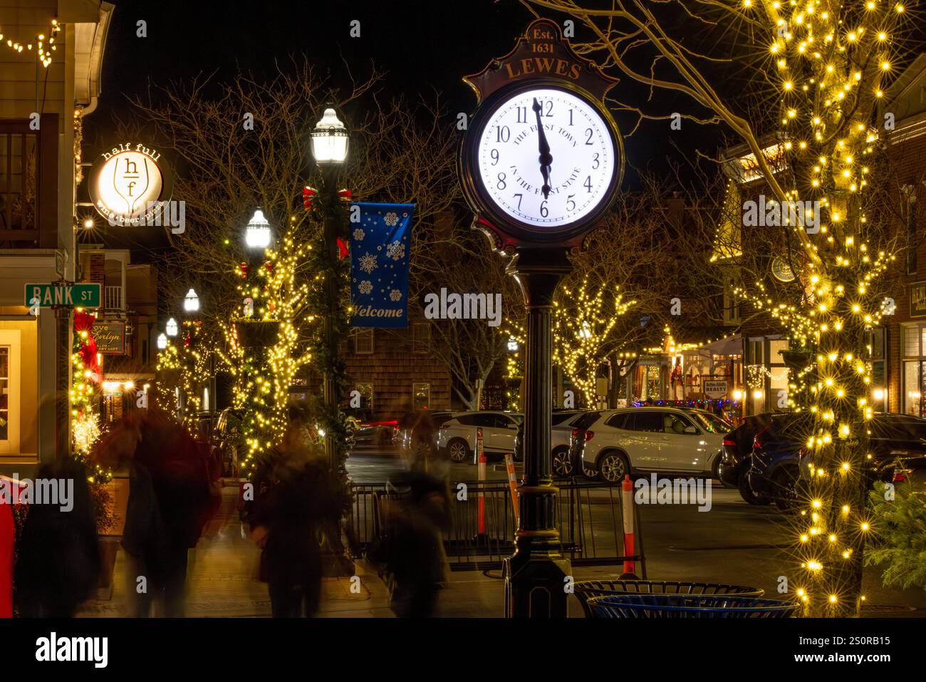 2nd Street decorata per Natale, Lewes, Delaware Foto Stock
