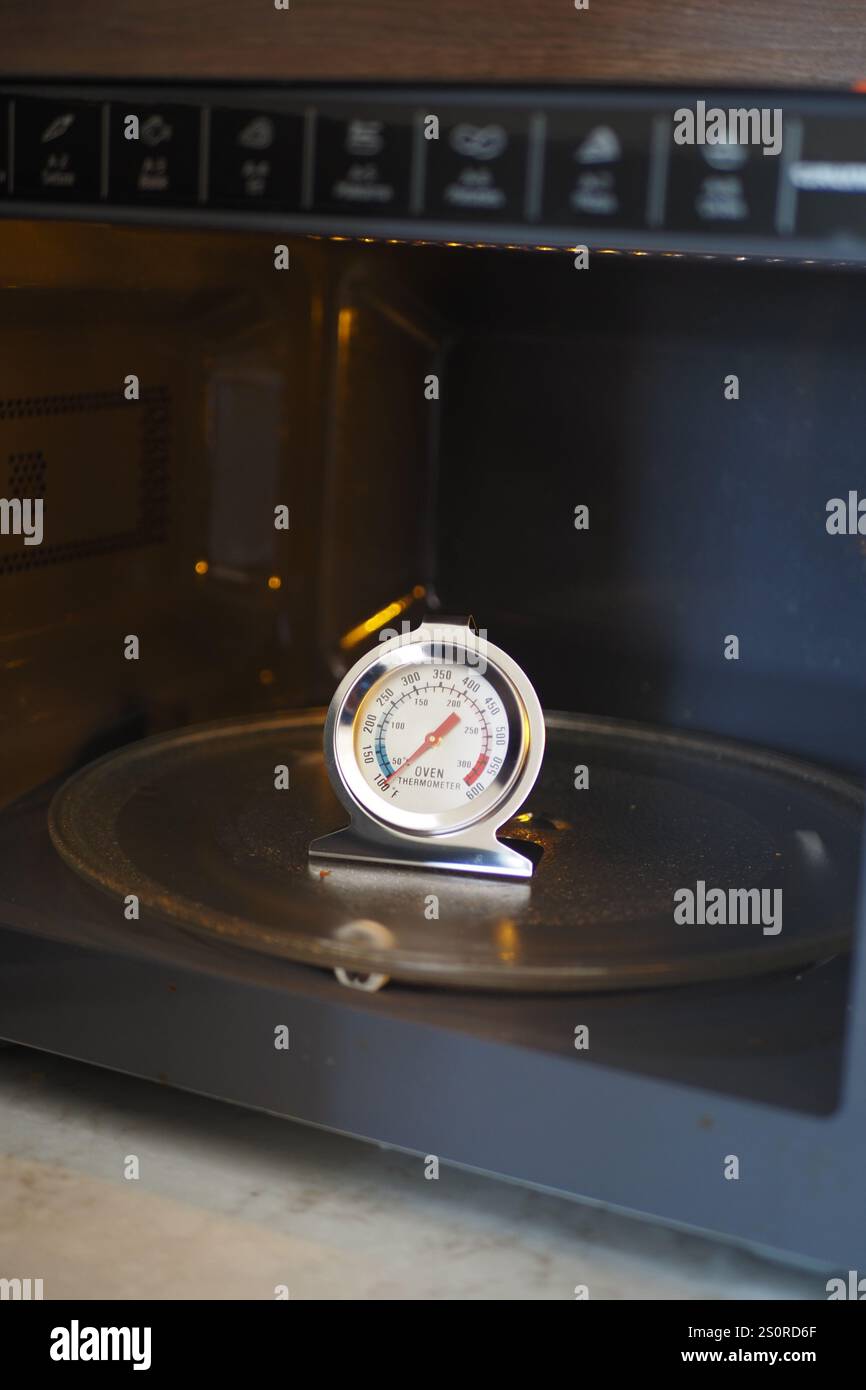 Indicatore di temperatura a microonde situato all'interno dell'unità forno a microonde Foto Stock