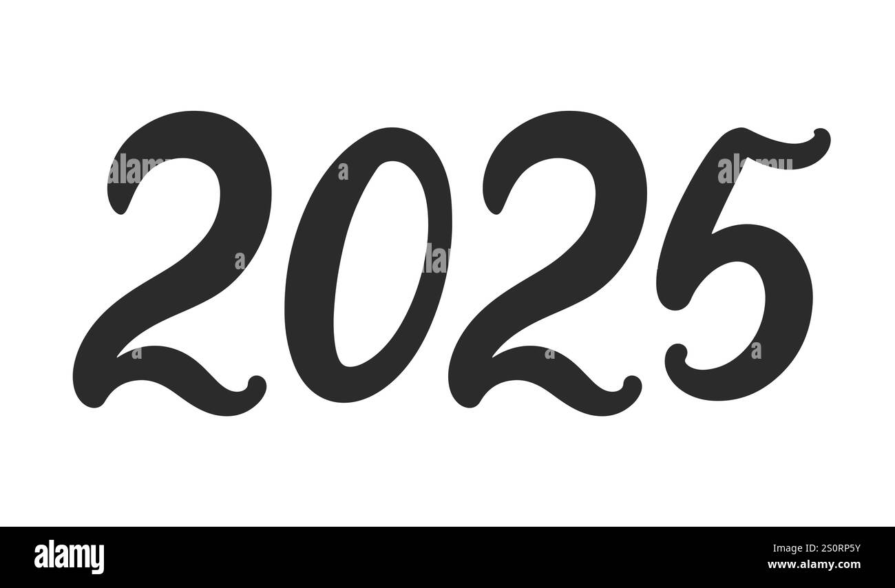 Numeri vettoriali per striscioni con lettere a mano per l'anno nuovo 2025 Illustrazione Vettoriale