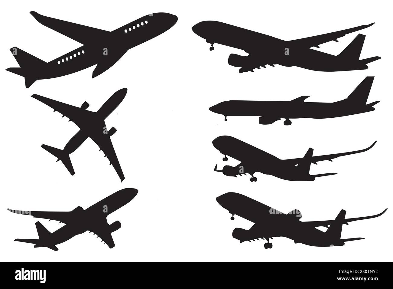 Silhouette nera di aeroplano per gli appassionati di viaggi Illustrazione Vettoriale