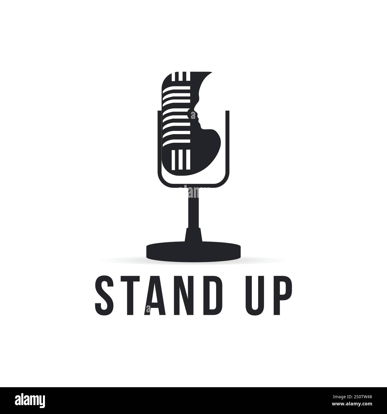 Design del logo Stand Up Comedy, icona del logo del microfono facciale Illustrazione Vettoriale