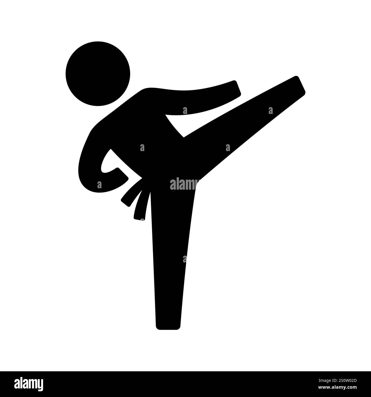 Icona delle arti marziali. Silhouette da kart o taekwondo. Profilo semplice della persona a forma di bastone, illustrazione vettoriale in bianco e nero. Illustrazione Vettoriale