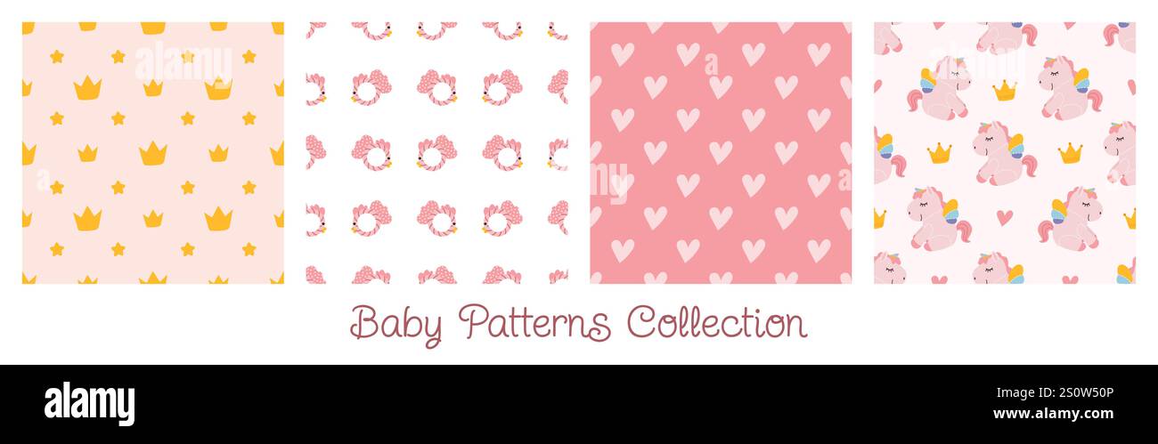 Raccolta di fantasie senza cuciture per bambini. Sezioni vettoriali. Illustrazione Vettoriale