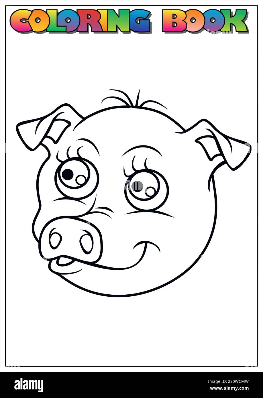 Pagina colorata semplice e coinvolgente con una simpatica faccia di maiale, perfetta per attività e scopi educativi per i bambini. Illustrazione Vettoriale
