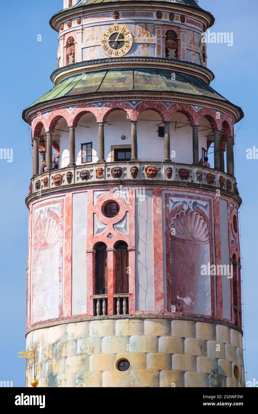 Cesky Krumlov Castle Tower, Repubblica Ceca, Cechia. Foto Stock