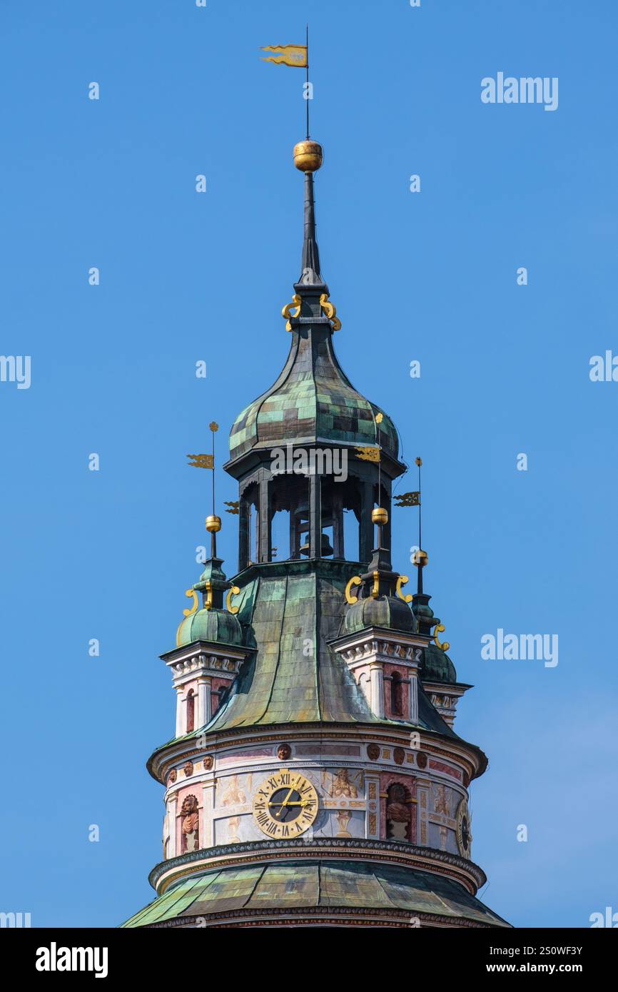 Cesky Krumlov Castle Tower, Repubblica Ceca, Cechia. Foto Stock