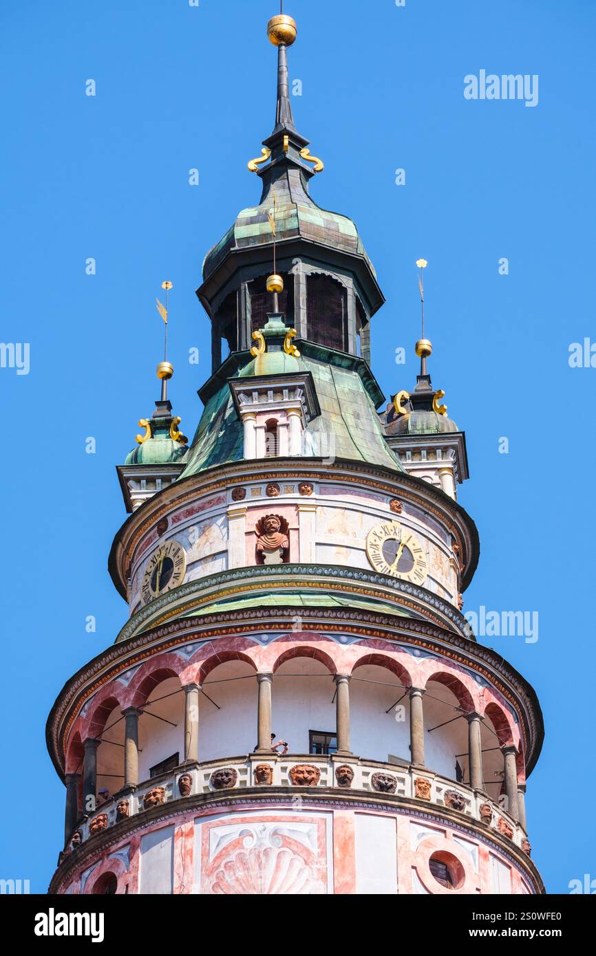 Cesky Krumlov Castle Tower, Repubblica Ceca, Cechia. Foto Stock