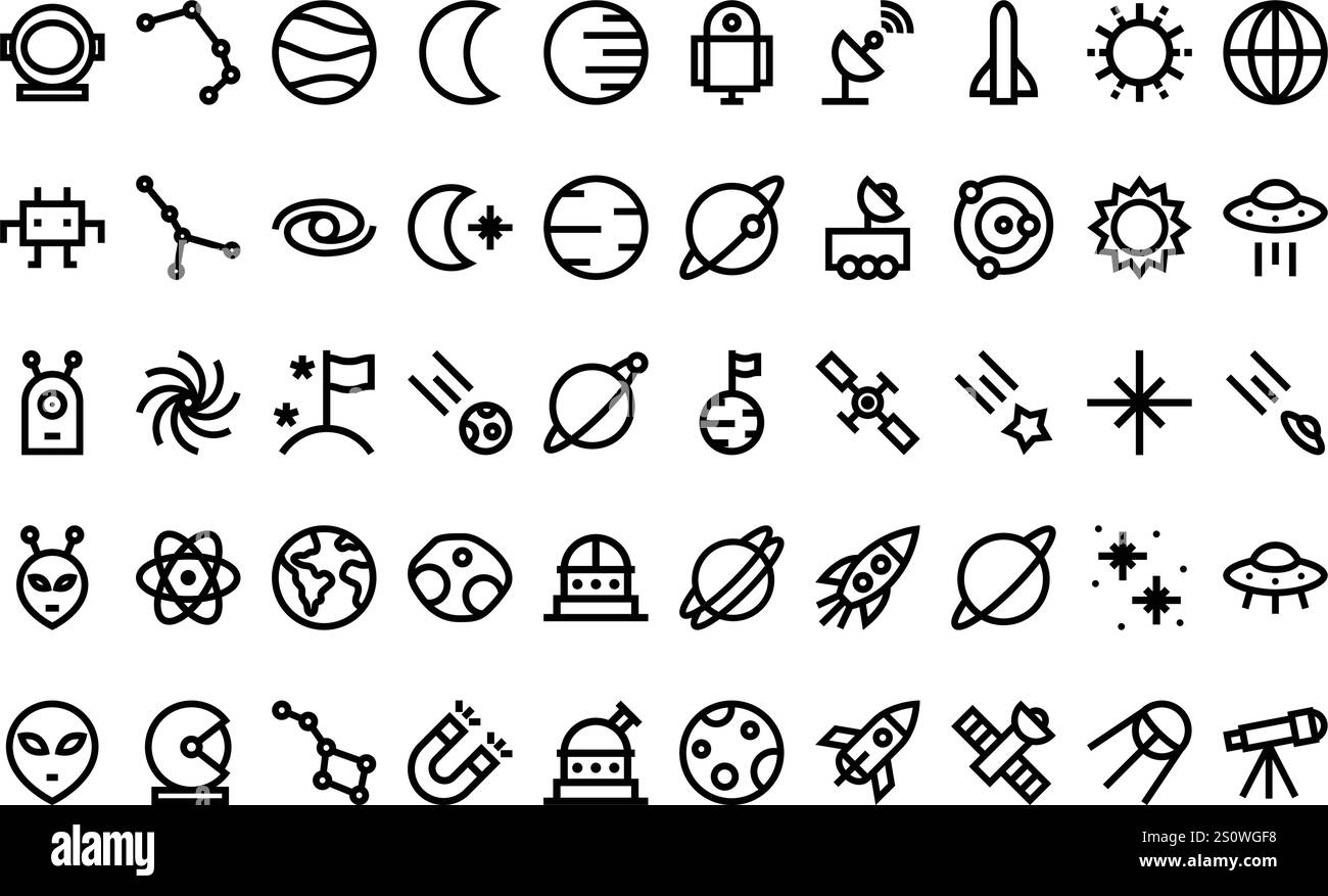 Icone astronomiche Collezione icone vettoriali di alta qualità con tratto modificabile. Ideale per progetti professionali e creativi. Illustrazione Vettoriale