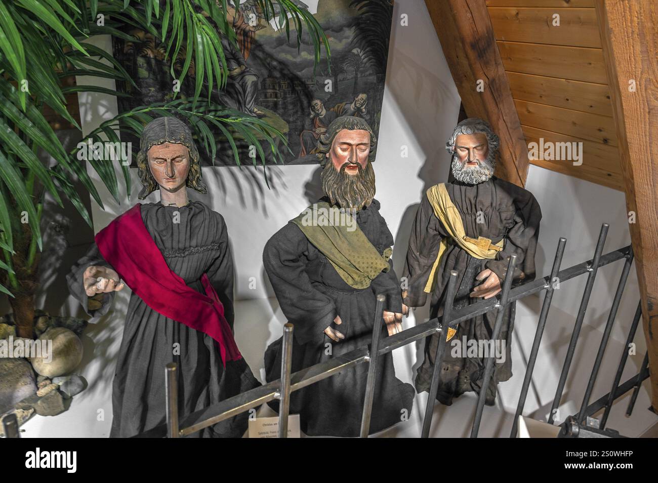 Tre discepoli sul Monte degli Ulivi nel museo di storia locale, Wiggensbach, Allgaeu, Svevia, Baviera, Germania, Europa Foto Stock