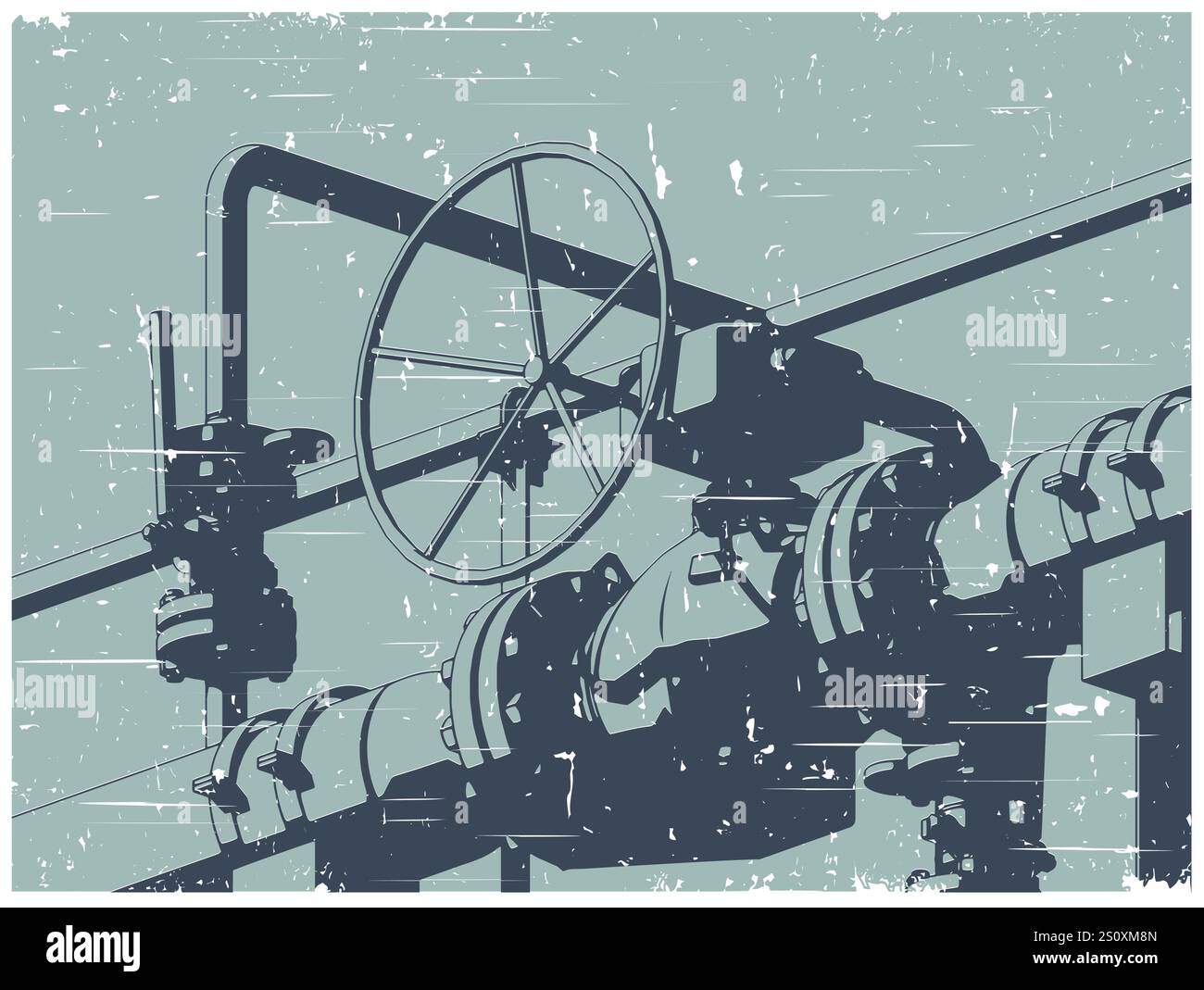 Illustrazioni vettoriali stilizzate di una slitta di misurazione del gas naturale in stile poster rétro Illustrazione Vettoriale