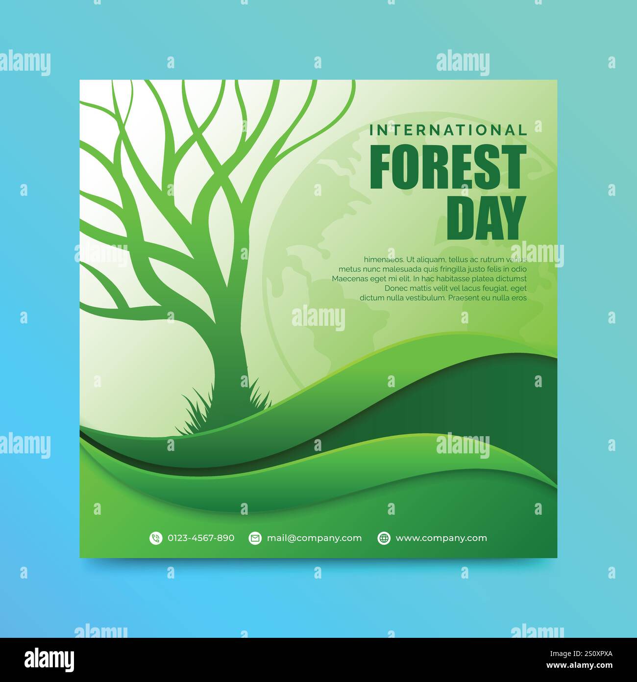 Banner o poster della giornata internazionale della foresta con illustrazione di un albero senza foglie Illustrazione Vettoriale