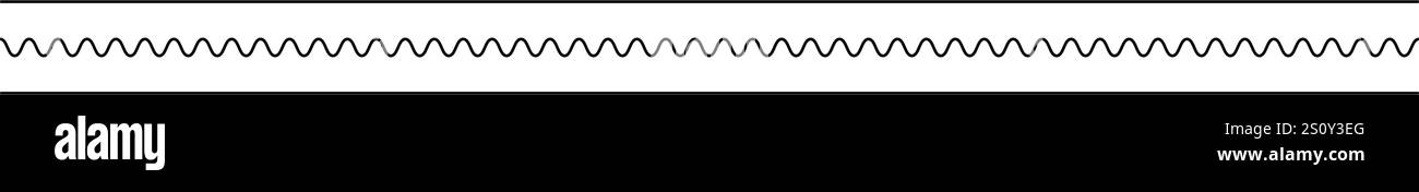 Riquadro del bordo divisore di linee ondulate, elemento di forma geometrica, motivo a zigzag orizzontale senza cuciture illustrazione del contorno Illustrazione Vettoriale