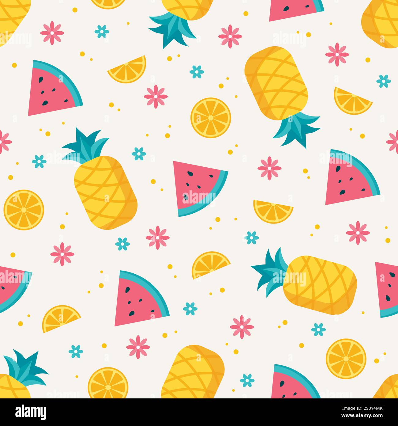 colorato design estivo senza cuciture, frutta e fiori Illustrazione Vettoriale