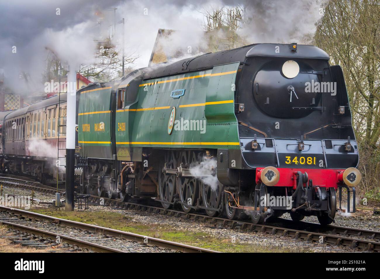 La East Lancashire Railway una nuova sede per la locomotiva a vapore 34081 92 Squadron posseduta dal gruppo, la Battle of Britain Locomotive Society. ALIAS CAN. Spam. Foto Stock