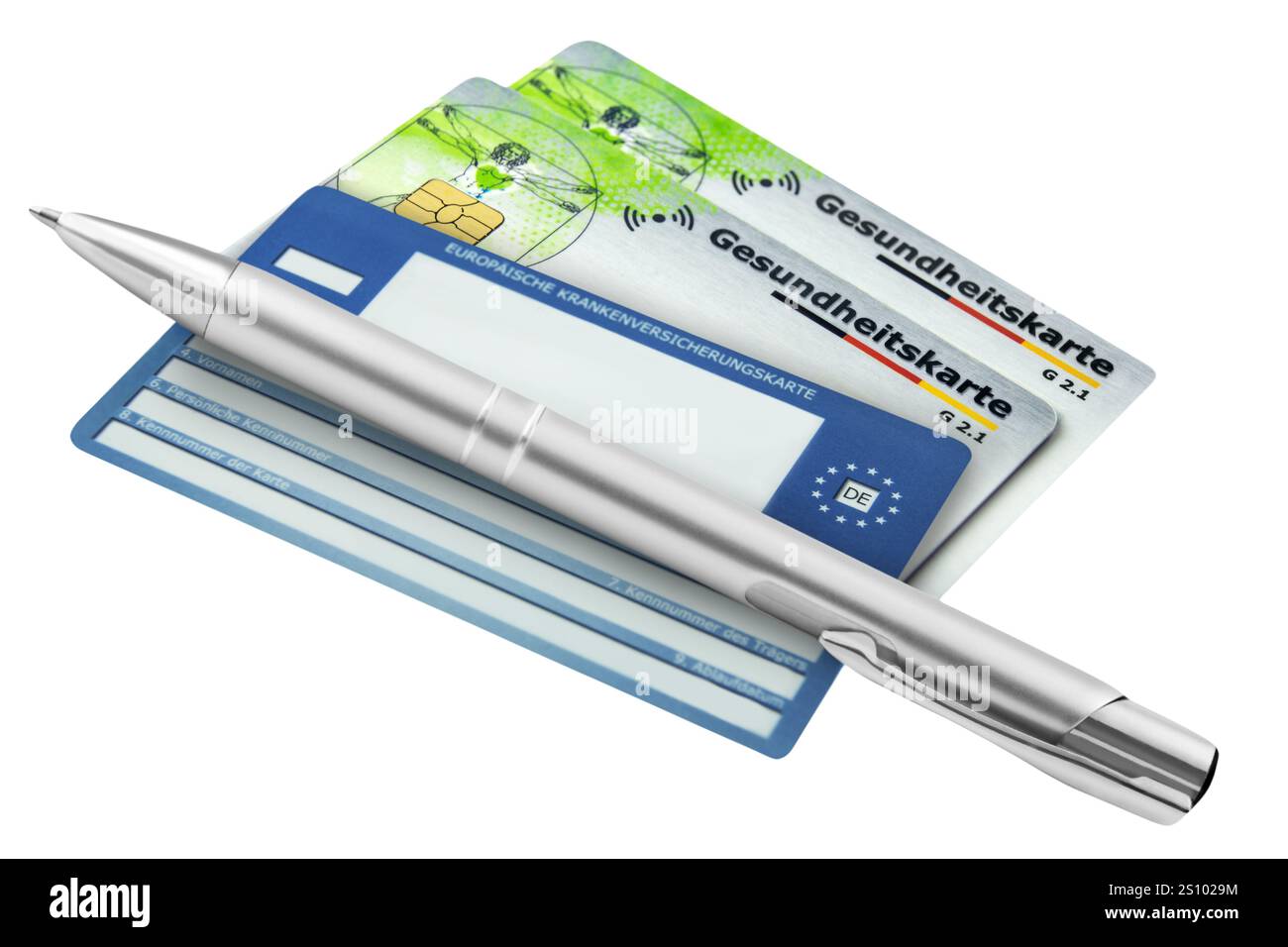 Deutsche Gesundheitskarten und weisser Hintergrund Foto Stock